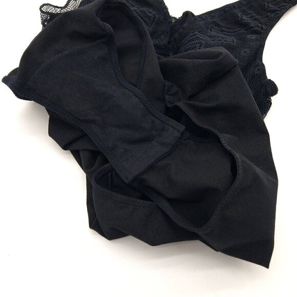 & Other Stories Black Lace Overlay Bodysuit Size 6 Peek A Boo V Neck Teddy - Picture 6 of 9